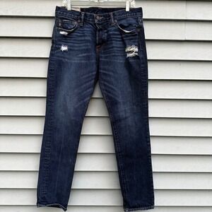 Abercrombie Fitch Y2K Mens Dark Wash Distressed Relaxed Fit Denim Jeans W33 L32